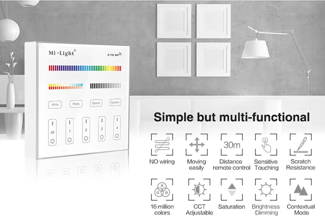 Mi-Light Mi-Boxer B4 RGB+CCT Wandbediening 4-Zone - Wit - afbeelding 3 van 6
