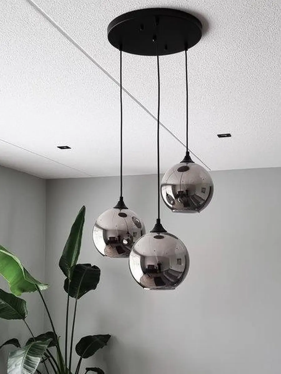 Groenovatie Smoke Glazen Hanglamp 3 Bollen - Ø20cm - Zwart - afbeelding 2 van 3