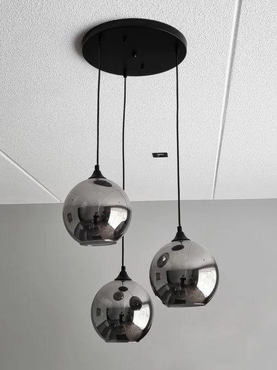 Groenovatie Smoke Glazen Hanglamp 3 Bollen - Ø20cm - Zwart - afbeelding 3 van 3