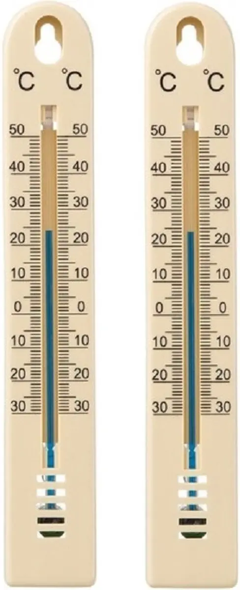 Set van 2x stuks binnen/buiten thermometer beige kunststof 3 x 17 cm