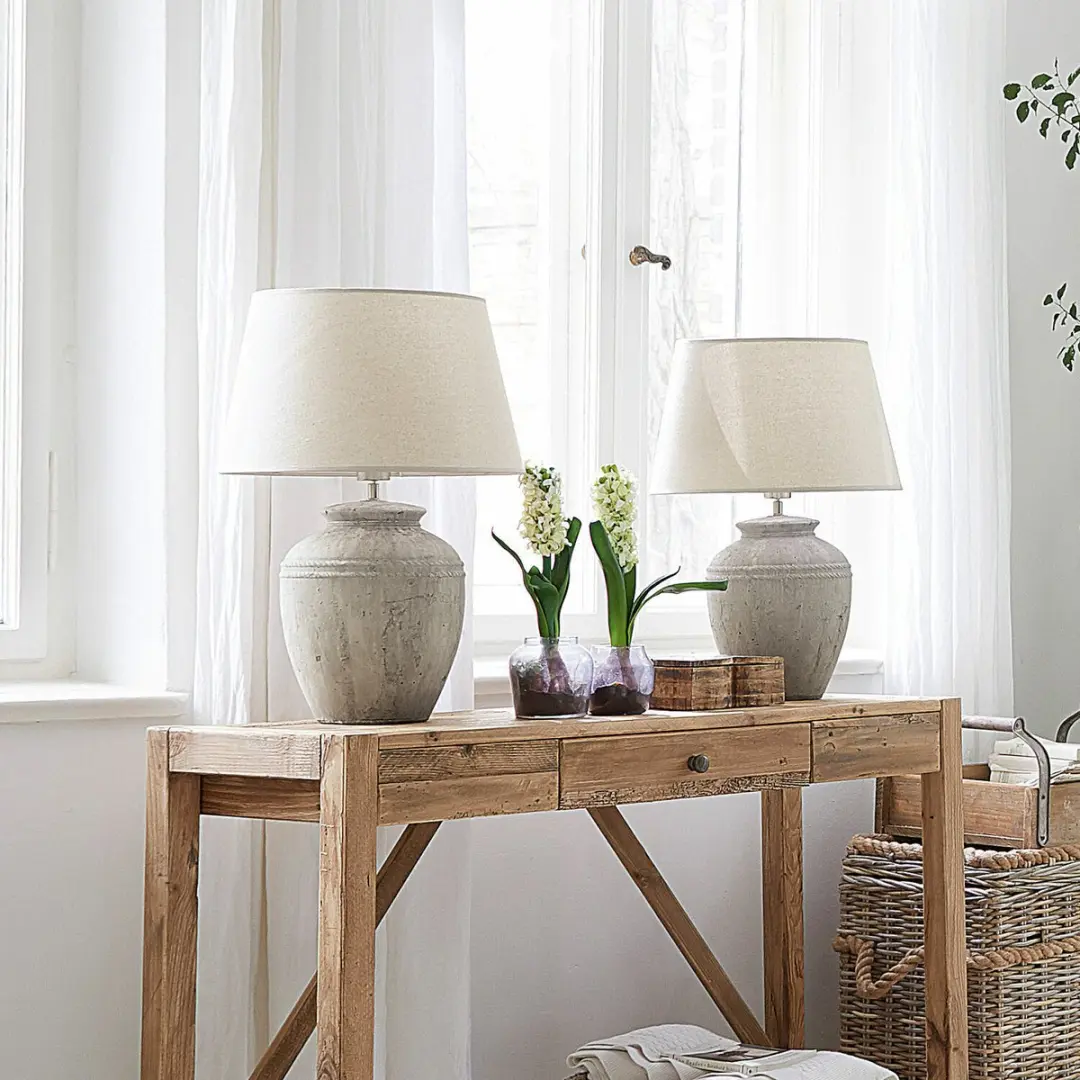 Loberon Mosnay Tafellamp - 25W - Ø30cm - Beige/Antiekgrijs - afbeelding 3 van 6
