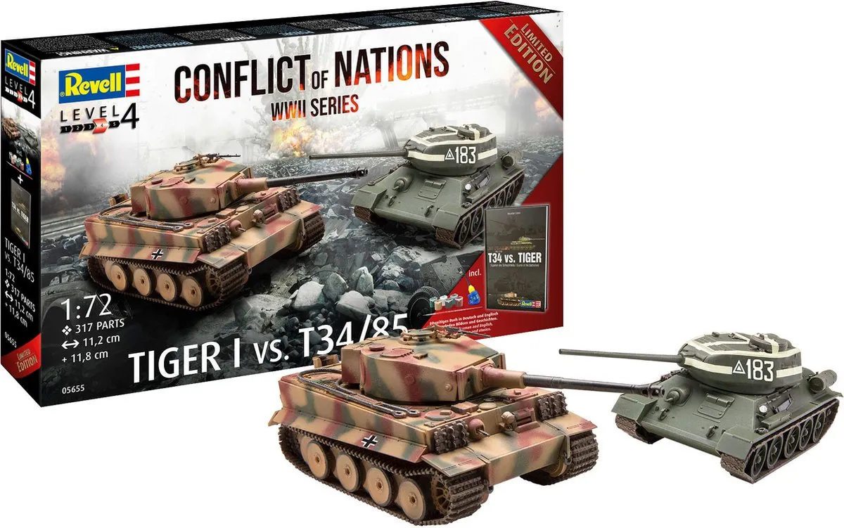 Revell 05655 Conflict of Nations WWII Tiger I vs. T-34/85 Modelbouwpakket 1:72