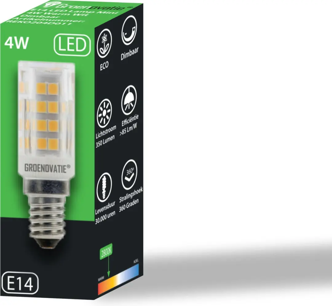 Groenovatie LED Mini E14 4W - 54x16mm - Dimbaar Warm Wit - afbeelding 5 van 5
