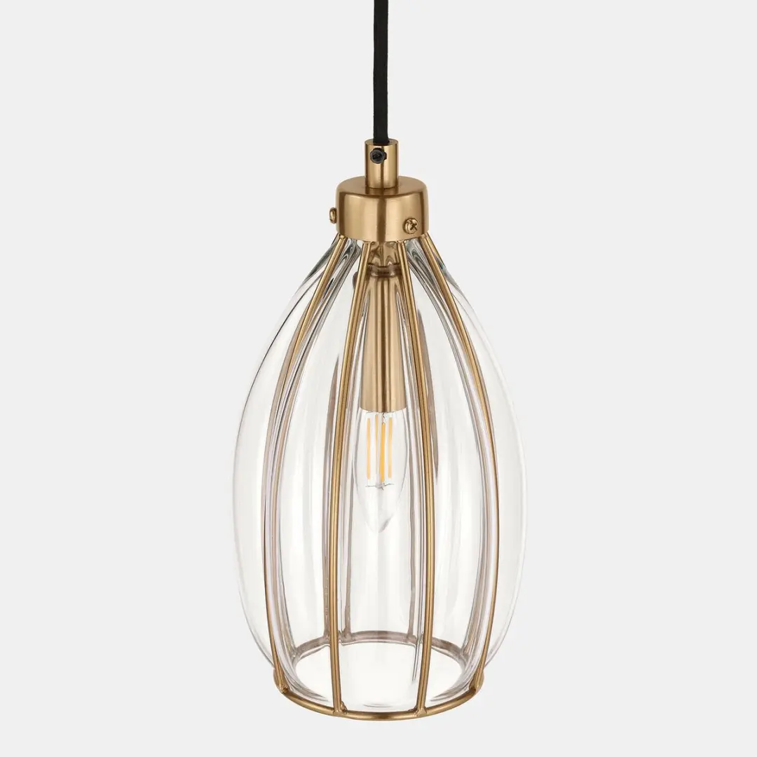 Loberon Velunas Hanglamp - messing/helder - Ø17.5cm - afbeelding 3 van 6