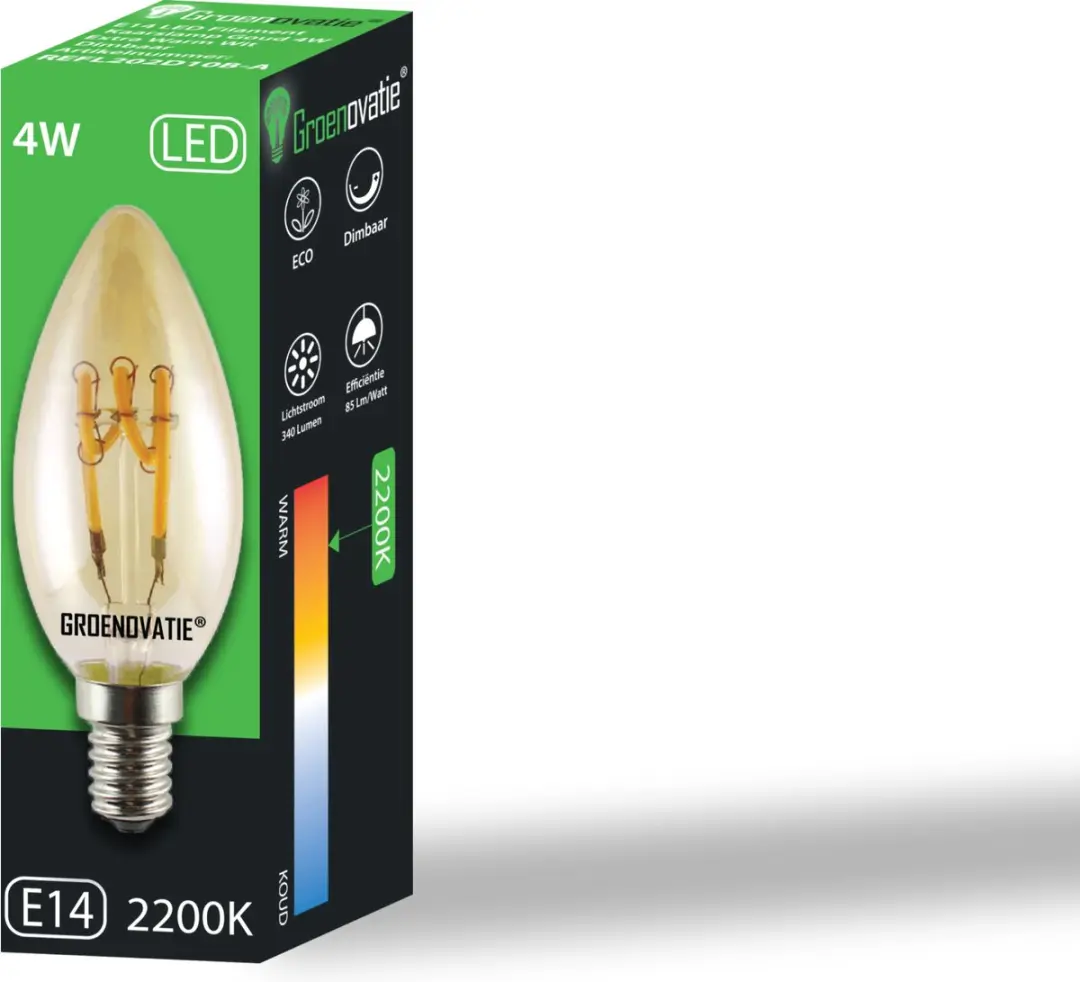 Groenovatie LED Filament Kaarslamp Goud 4W E14 - Warm Wit Dimbaar - afbeelding 6 van 6