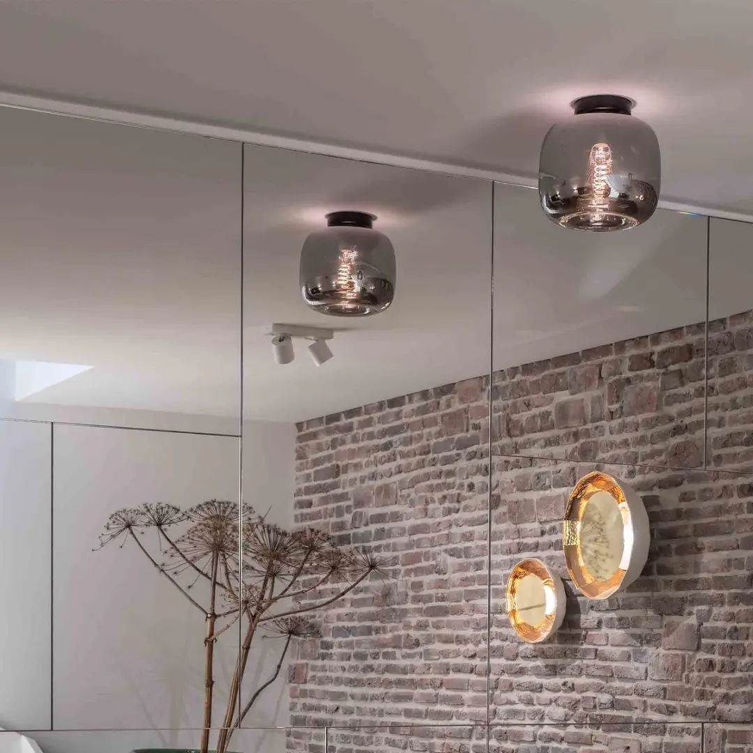 Artdelight Preston Plafondlamp - Ø24cm Smoke Glas - Zwart