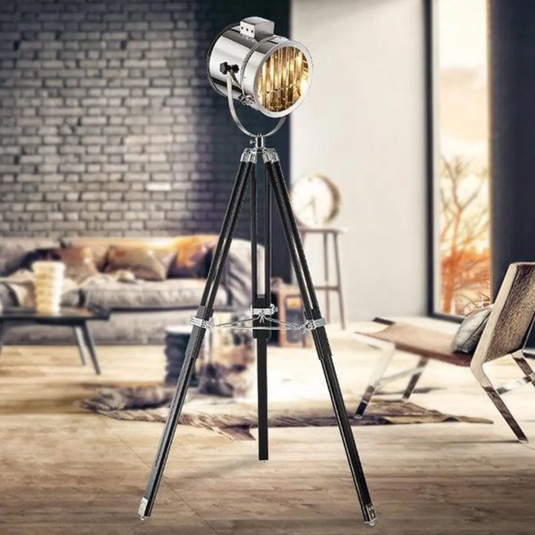 Groenovatie Maritieme Luxe Tripod Vloerlamp E27 - 132x32cm - Chroom/Zwart - afbeelding 3 van 3