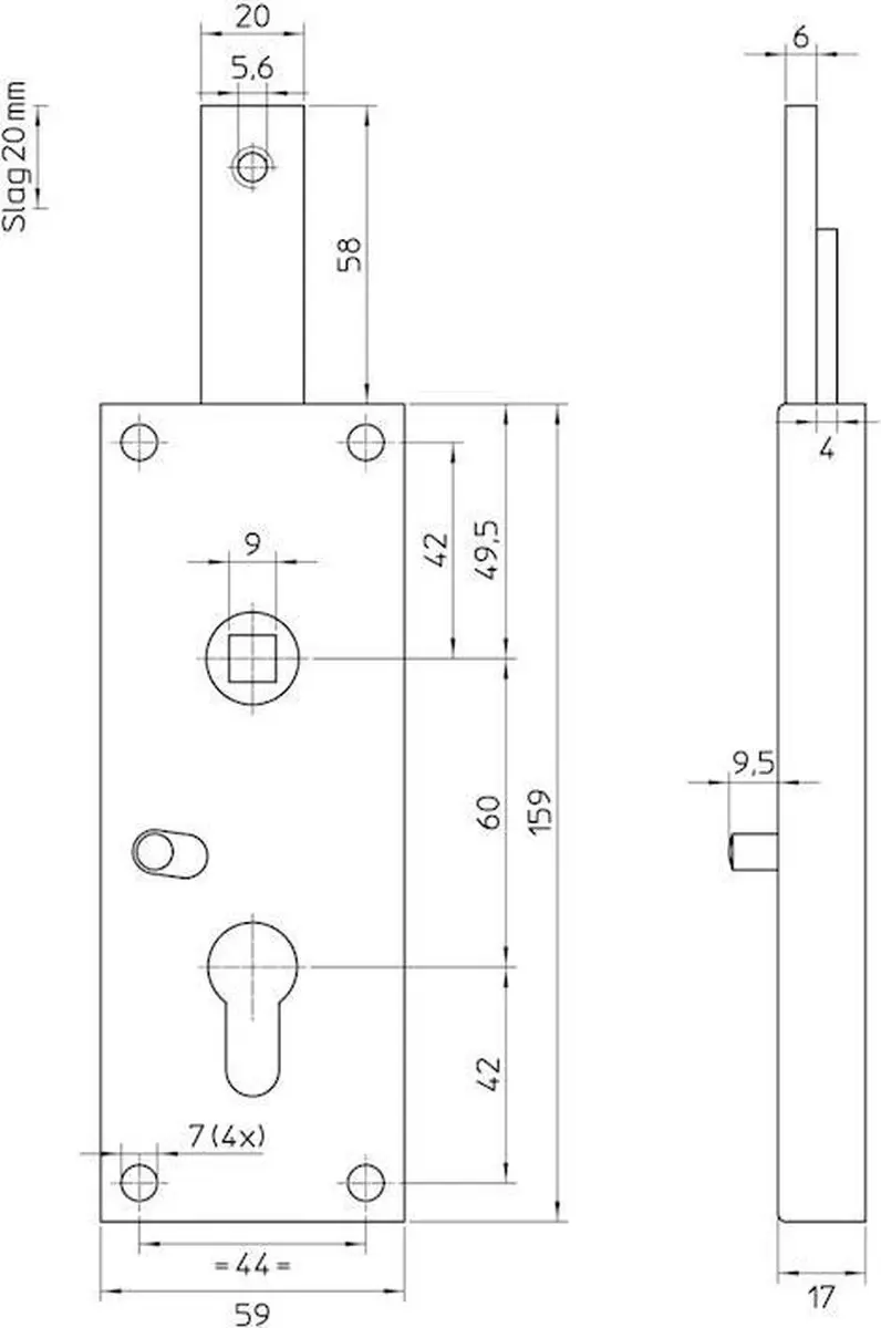 Nemef Garagedeurslot 1807B PC60 - 20mm Doorn - Tan - afbeelding 3 van 6