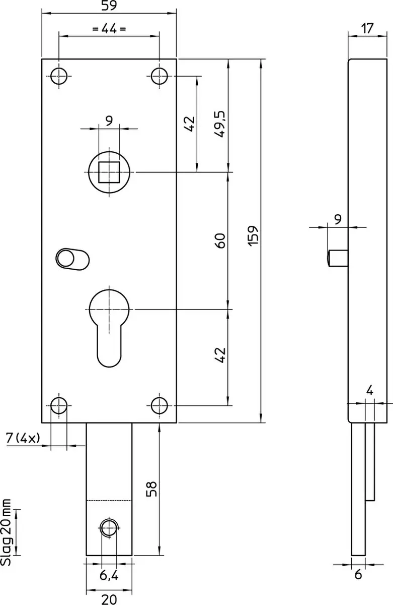 Nemef Garagedeurslot 1807B PC60 - 20mm Doorn - Tan - afbeelding 2 van 6
