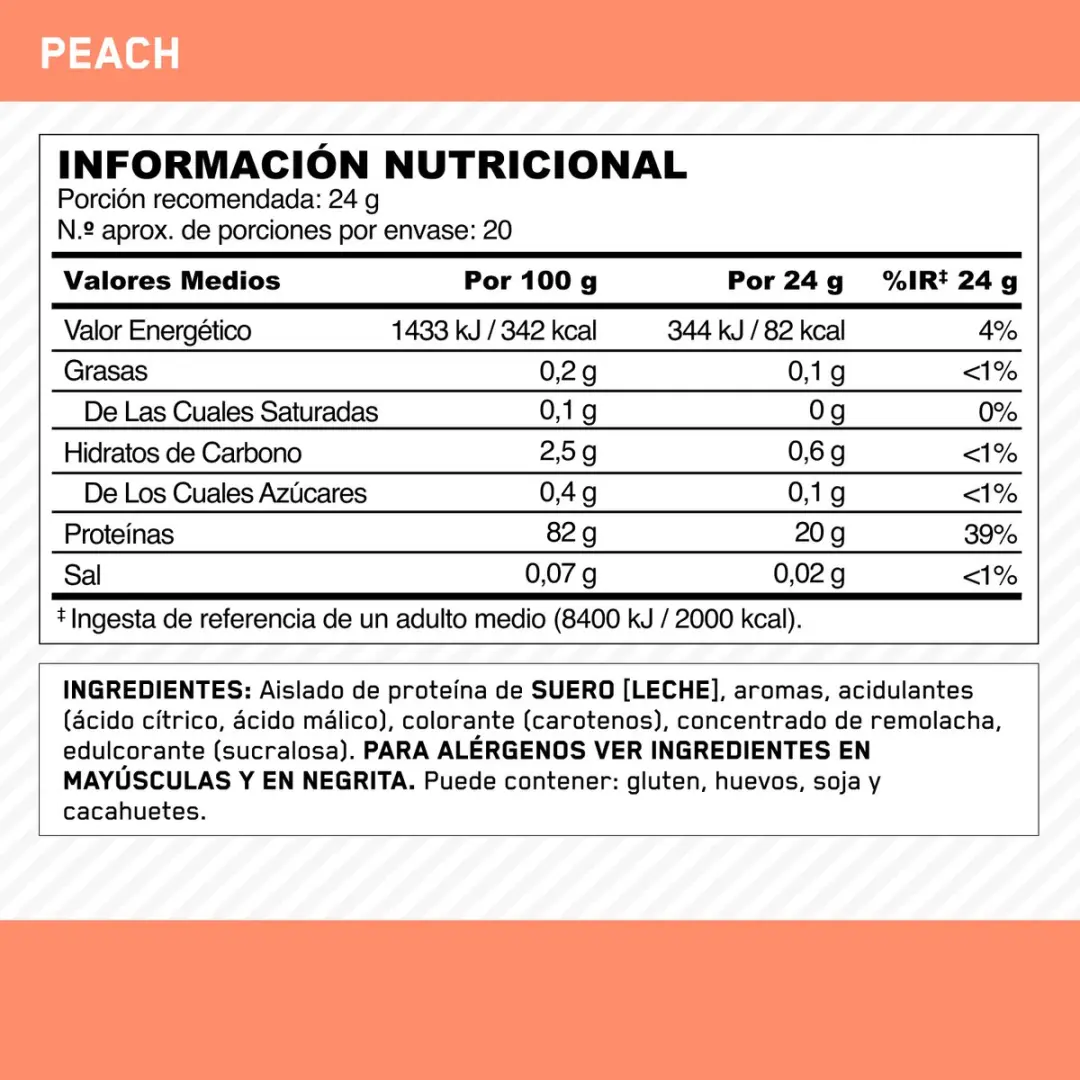 Optimum Nutrition Clear Whey Peach 480g - 20 Porties - afbeelding 2 van 6