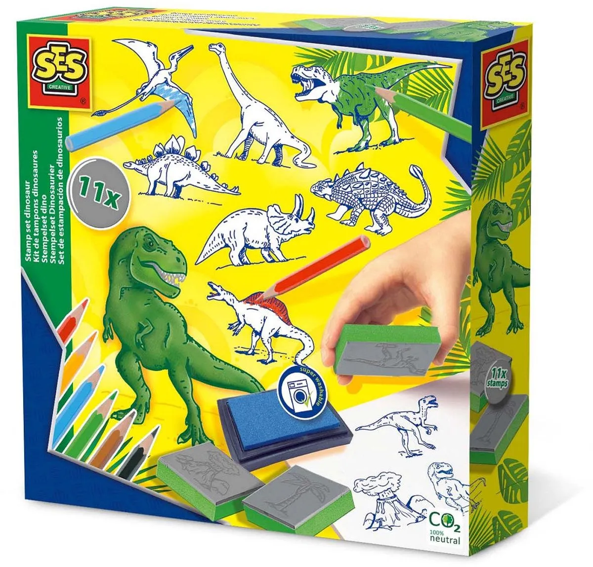 SES Creative Stempelset Dino - 11 Stempels Foam + Potloden & Papier