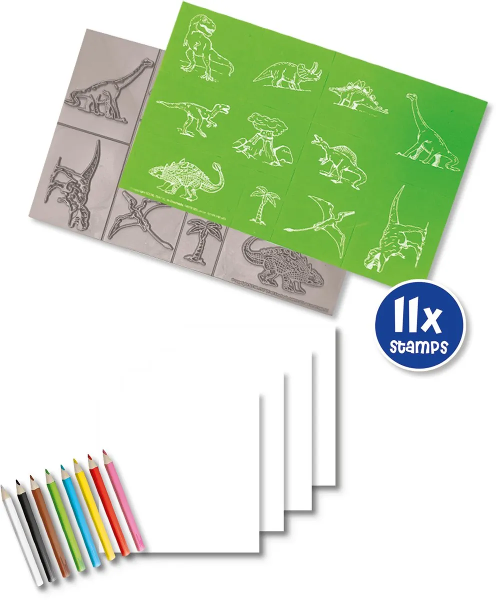 SES Creative Stempelset Dino - 11 Stempels Foam + Potloden & Papier