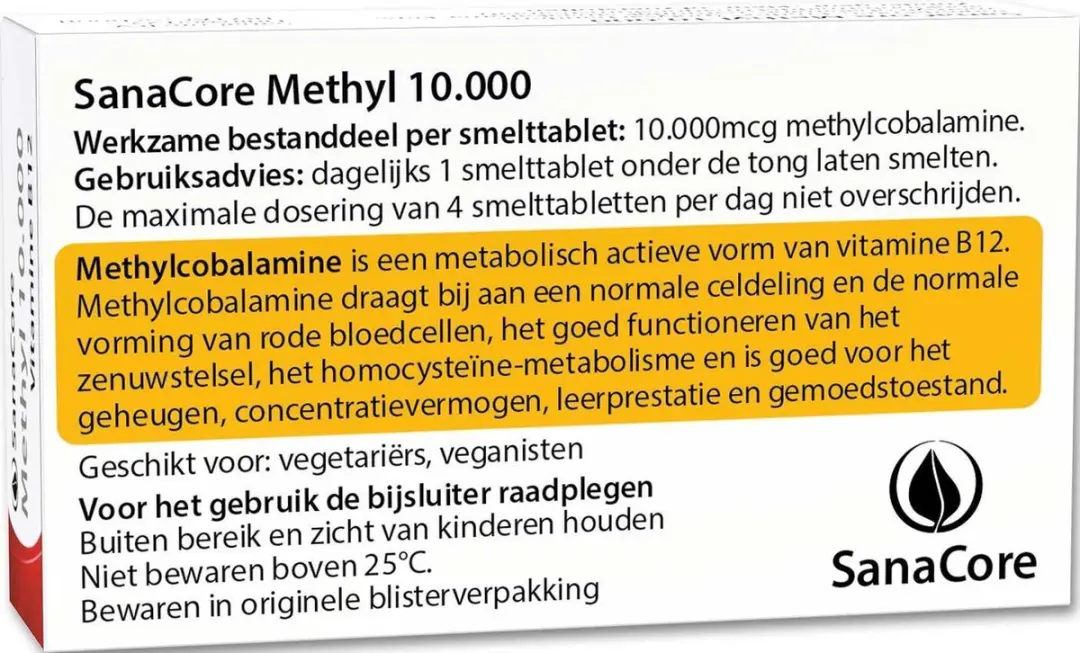 Sanacore Methyl 10.000 Vitamine B12 Methylcobalamine - 60 Zuigtabletten