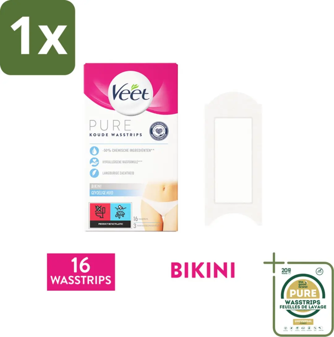 1 x Veet Ontharingsstrips Bikinilijn Pure Gevoelige Huid 16 stuks per verpakking