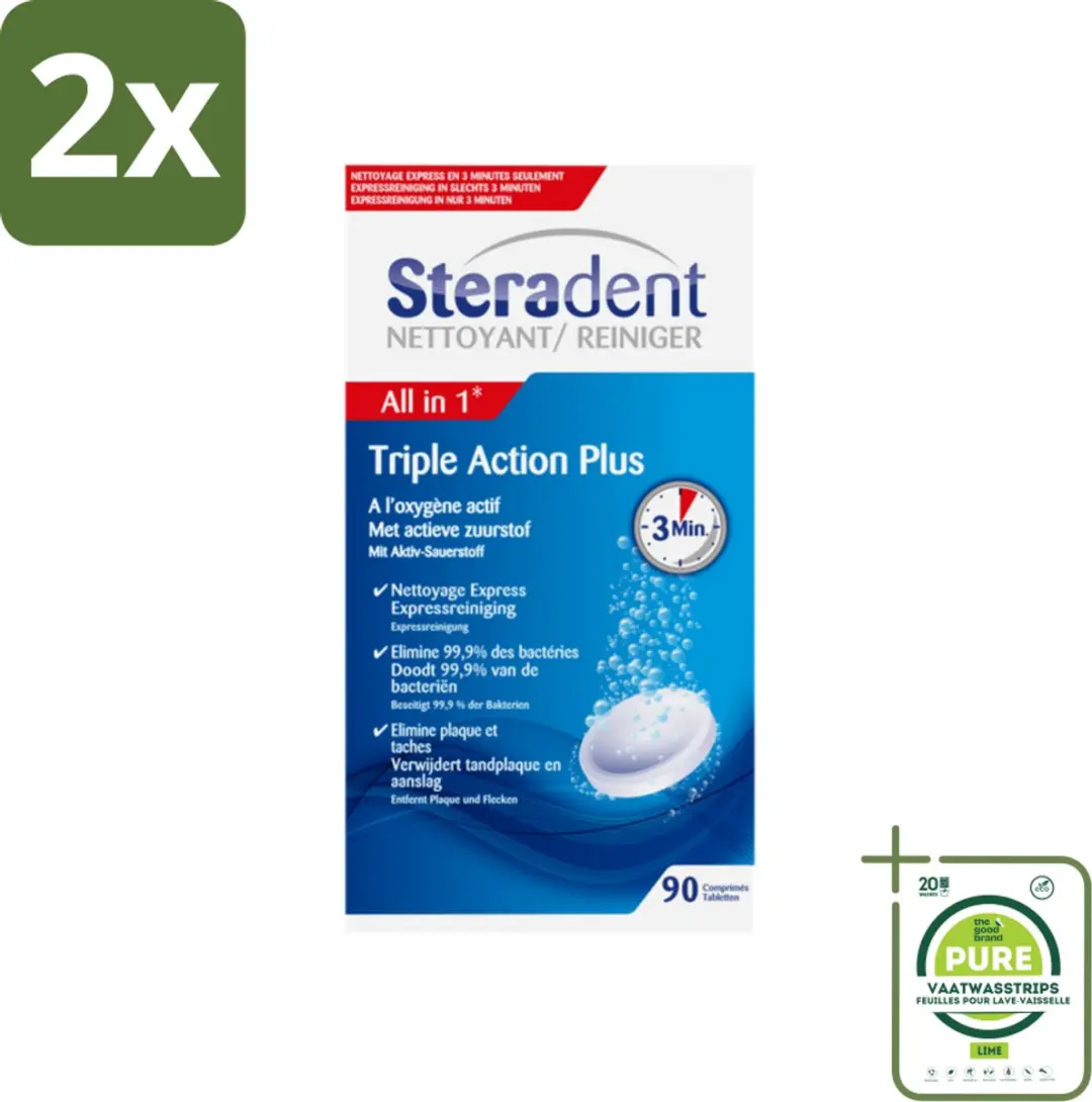 Steradent Triple Action Plus Kunstgebit Reiniger 90 tabletten