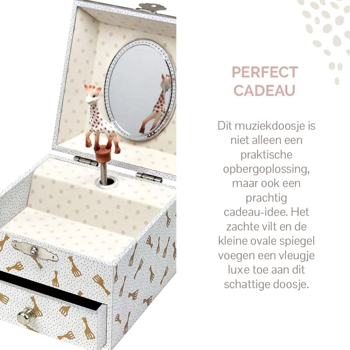Sophie de Giraf Muziekdoosje 10,5x10,5x8,5cm - Wit/Bruin