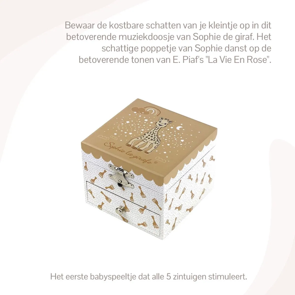 Sophie de Giraf Muziekdoosje 10,5x10,5x8,5cm - Wit/Bruin