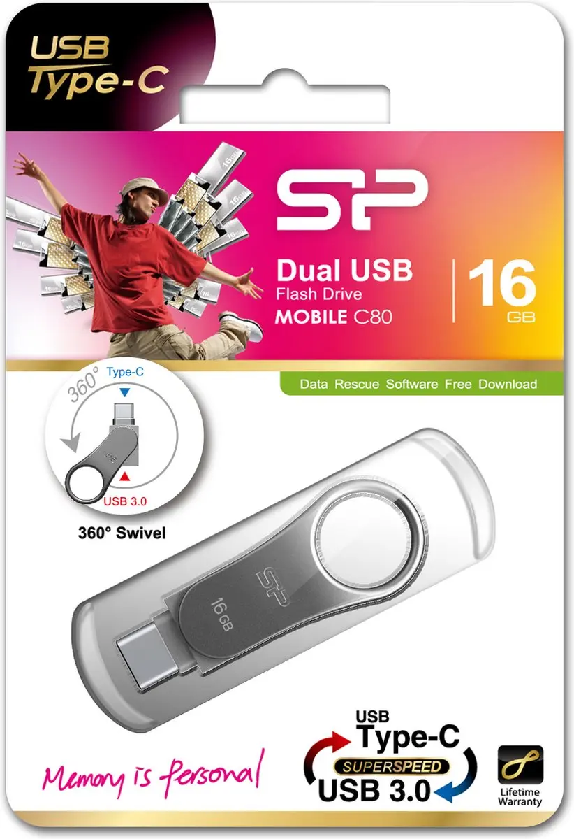 Silicon Power Mobile C80 USB-stick 16GB - Grijs