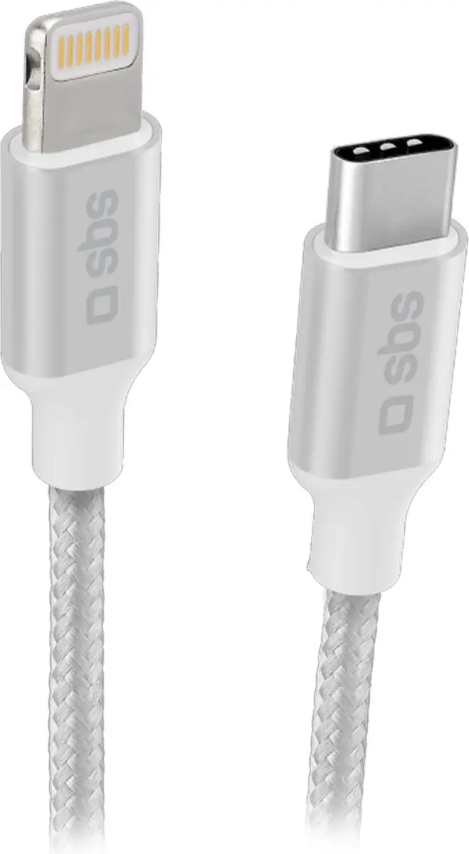 SBS TECABLELIGTC1BW, 1 m, Lightning, USB C, Mannelijk, Mannelijk, Zilver
