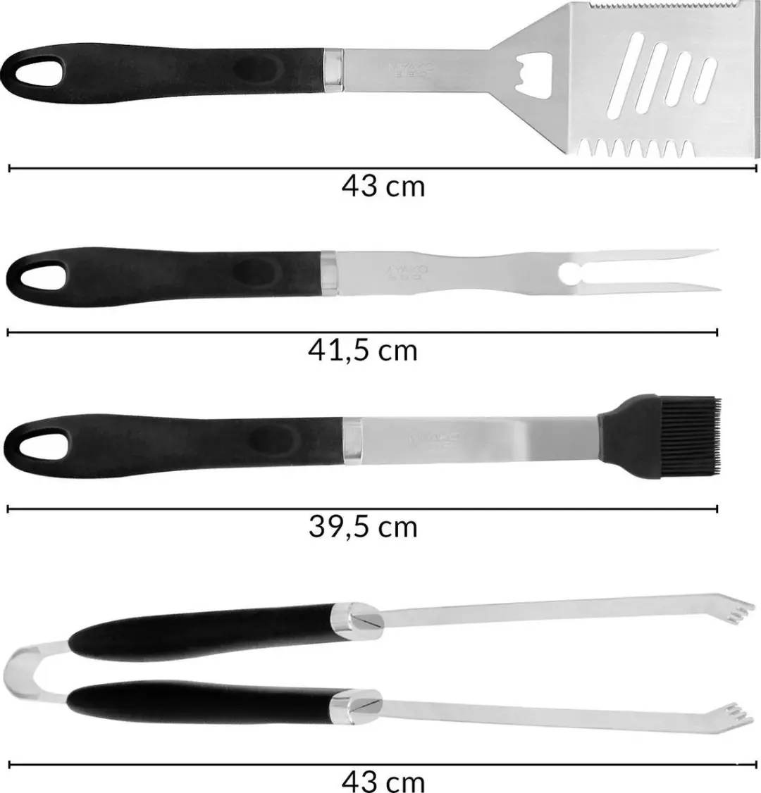 Deuba BBQ Bestekset 4-delig RVS - Zwart/Zilver/Oranje - afbeelding 4 van 6