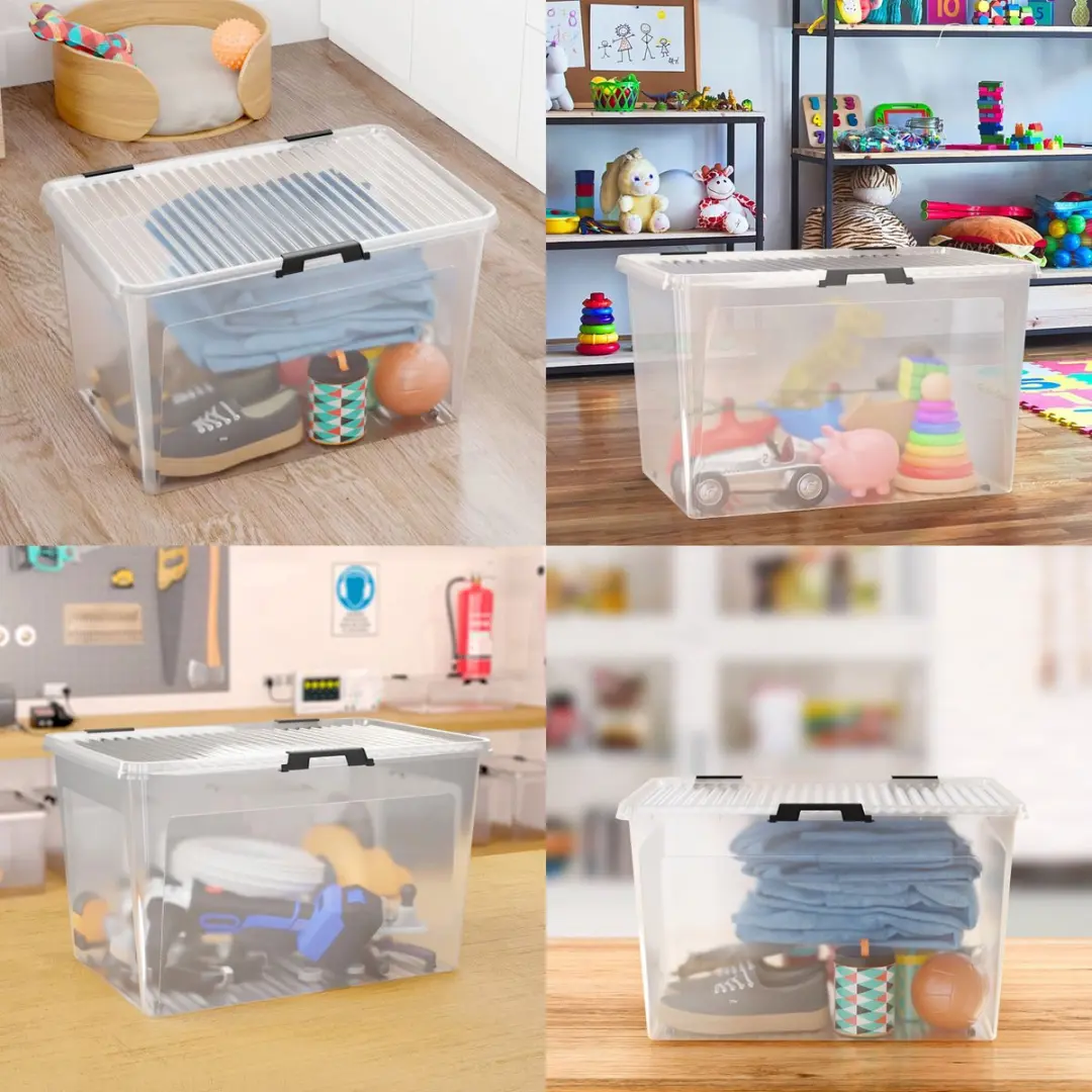 Deuba Opbergbox Set 4x Kunststof 60L 58x39x35cm Transparant