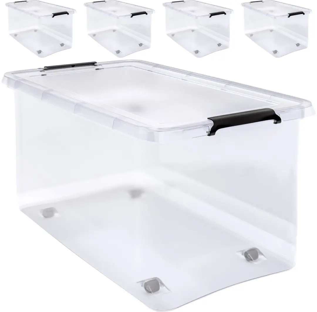 Deuba Opbergbox Set 4x Kunststof 60L 58x39x35cm Transparant