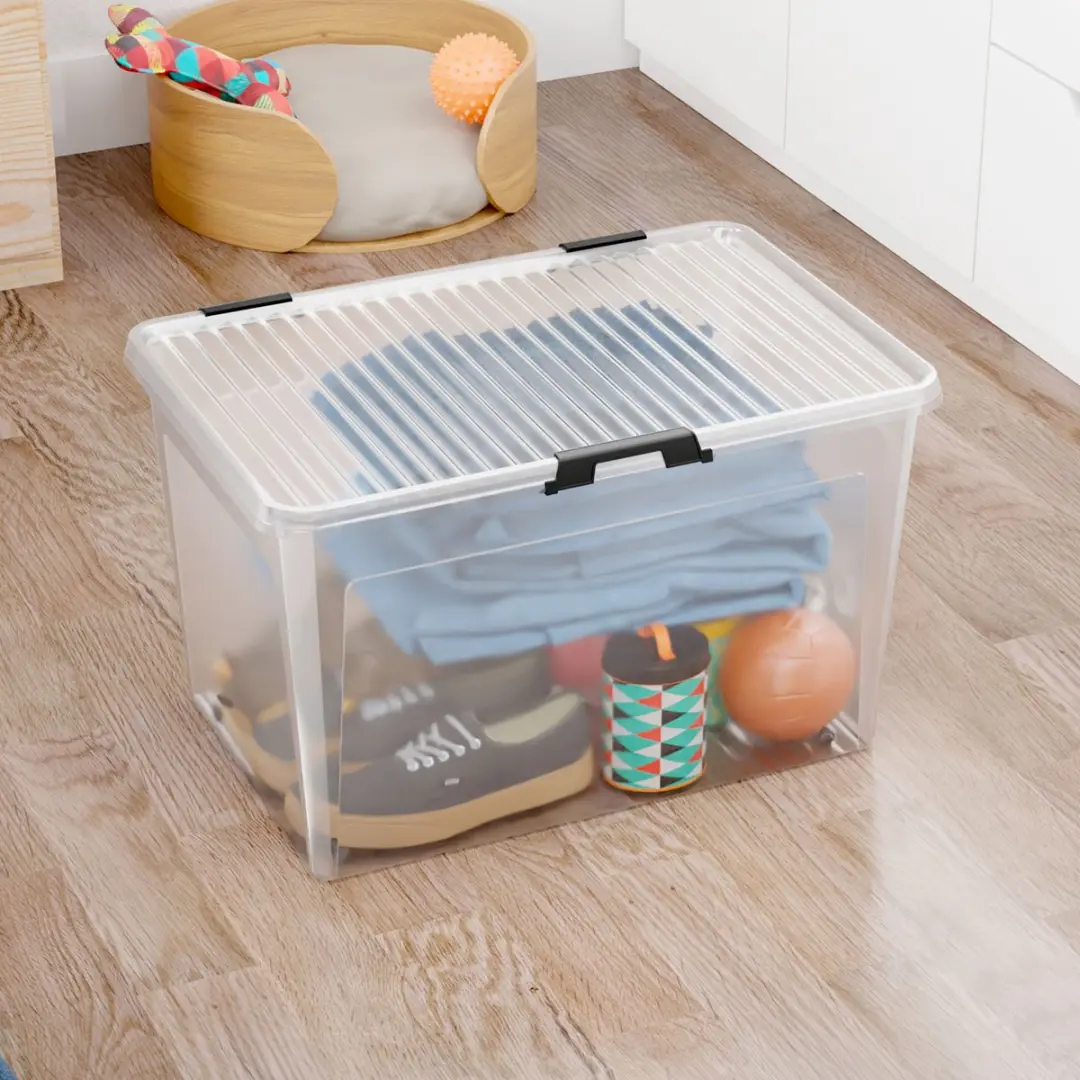 Deuba Opbergbox Set 4x Kunststof 60L 58x39x35cm Transparant