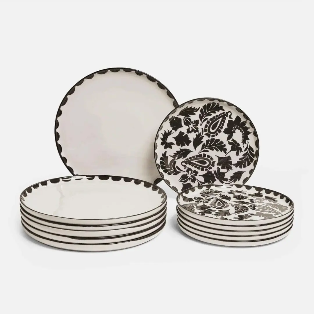 Loberon Tazira Bordenset 12-delig - 2 Designs - Weiß/Dunkelbraun - afbeelding 6 van 6
