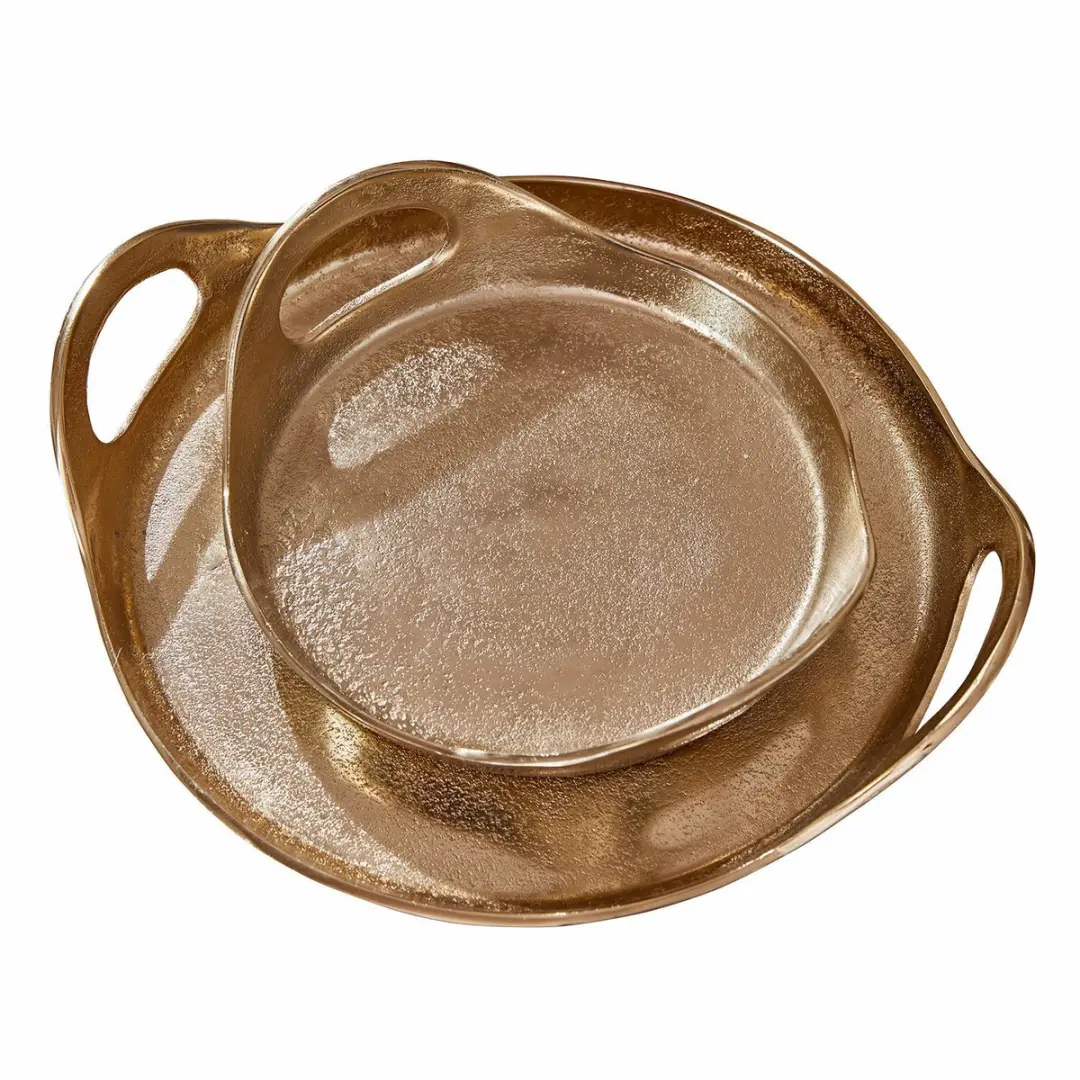 Loberon Tiavela Goudkleurig Dienblad Set - 2 Stuks Ø35cm