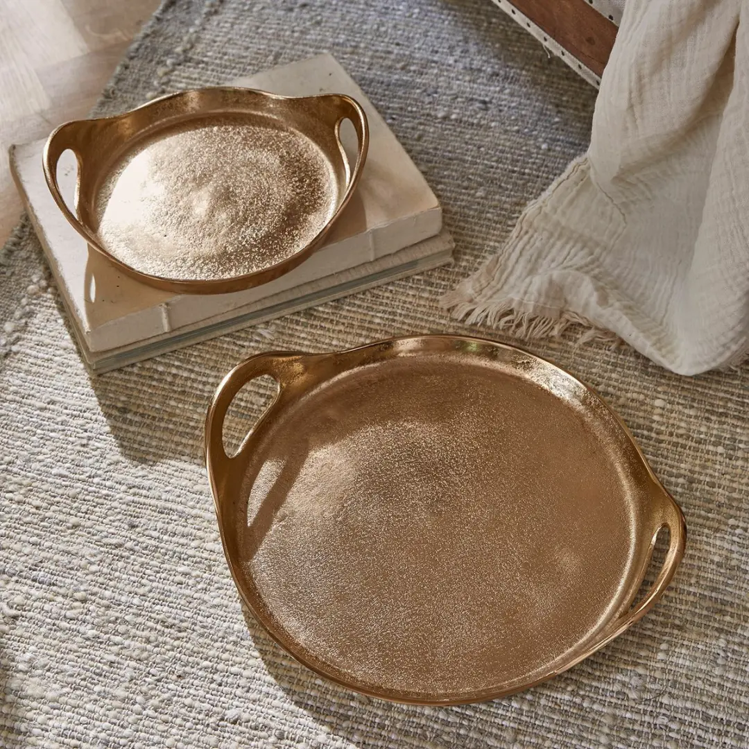 Loberon Tiavela Goudkleurig Dienblad Set - 2 Stuks Ø35cm