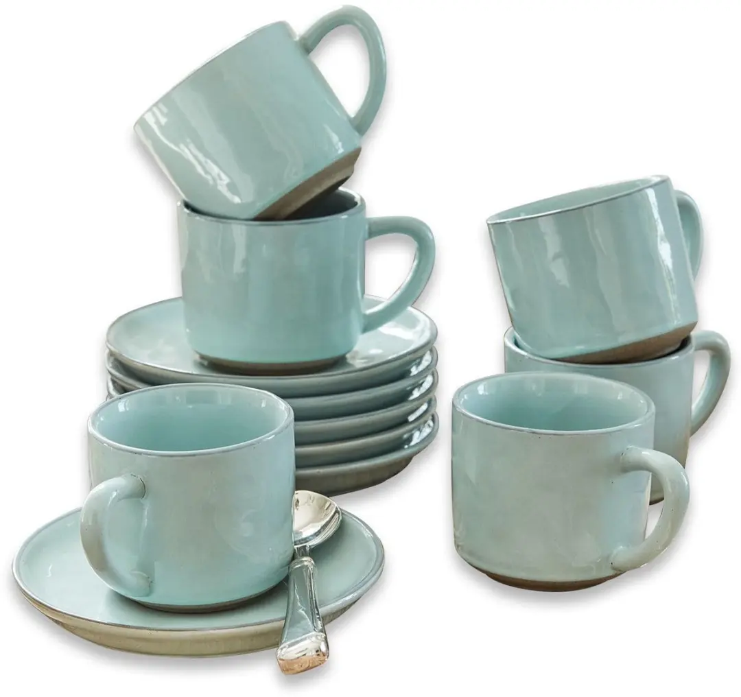 Loberon Biarré Kopjes & Schoteltjes Set 6-delig - Turquoise