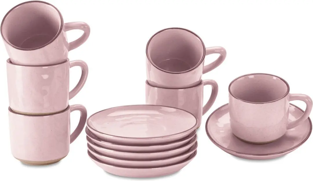 Loberon Biarré Kopje & Schoteltje Set 6-delig - Roze