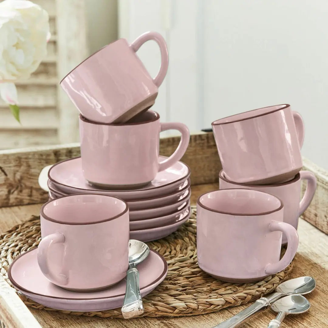 Loberon Biarré Kopje & Schoteltje Set 6-delig - Roze