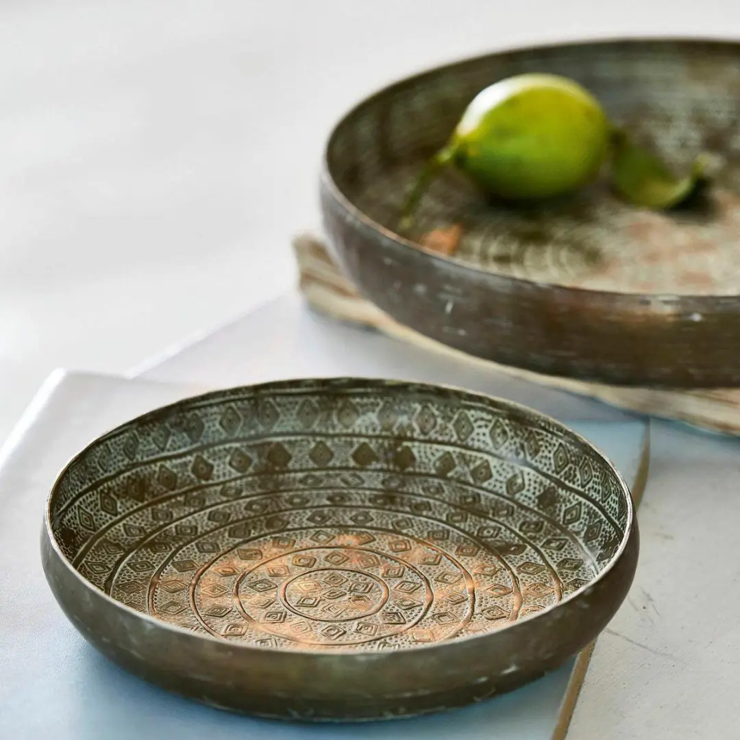 Loberon Schaal Set 24cm Antiekbrons - 2 Stuks