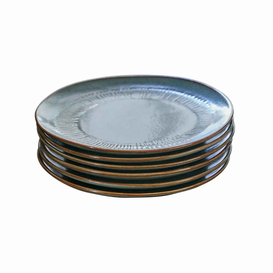 Loberon Périers Dessertbordjes - 6 Stuks - Turquoise/Bruin