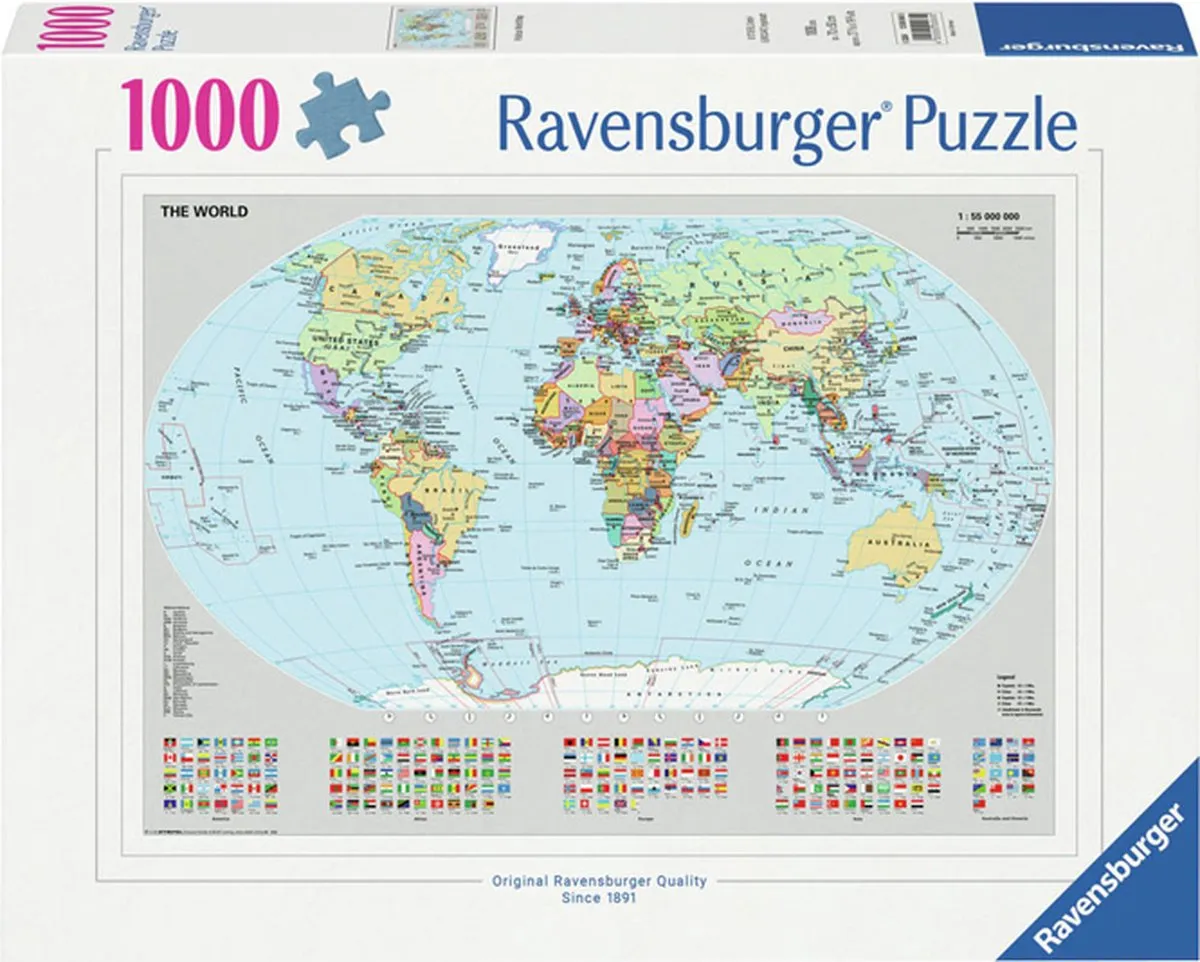 Ravensburger Wereldkaart Legpuzzel 1000 Stuks - Multicolor