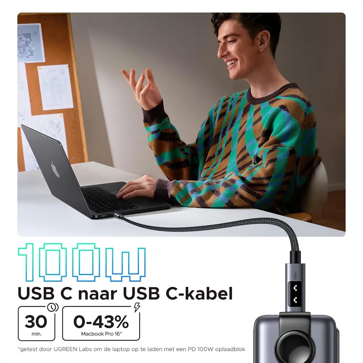 UGREEN UNO 35512 USB-C Kabel 100W PD 3.0 - 2m - Zwart
