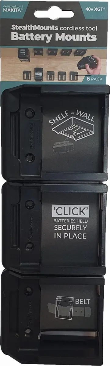 StealthMounts BM-MK40-BLK-6 Accuhouder Makita 40V XGT - 6 Stuks - Zwart - afbeelding 2 van 5