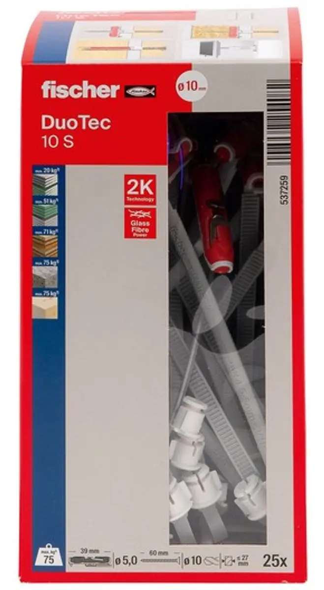 Fischer Duotec Hollewandplug M5 - 10mm - 47mm - Wit