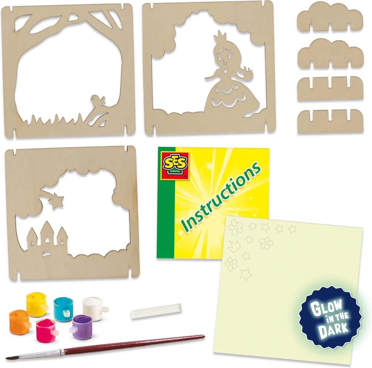 SES Creative Sprookje Schaduwbox - Glow in the dark - 6 Kleuren verf