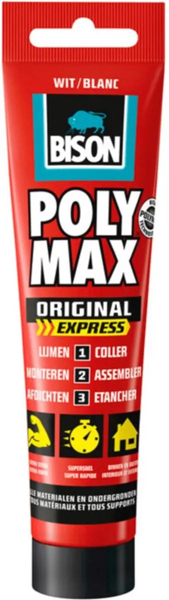 Bison Poly Max Express wit tube 165 gram, montagelijm, lijmen, monteren en afdic