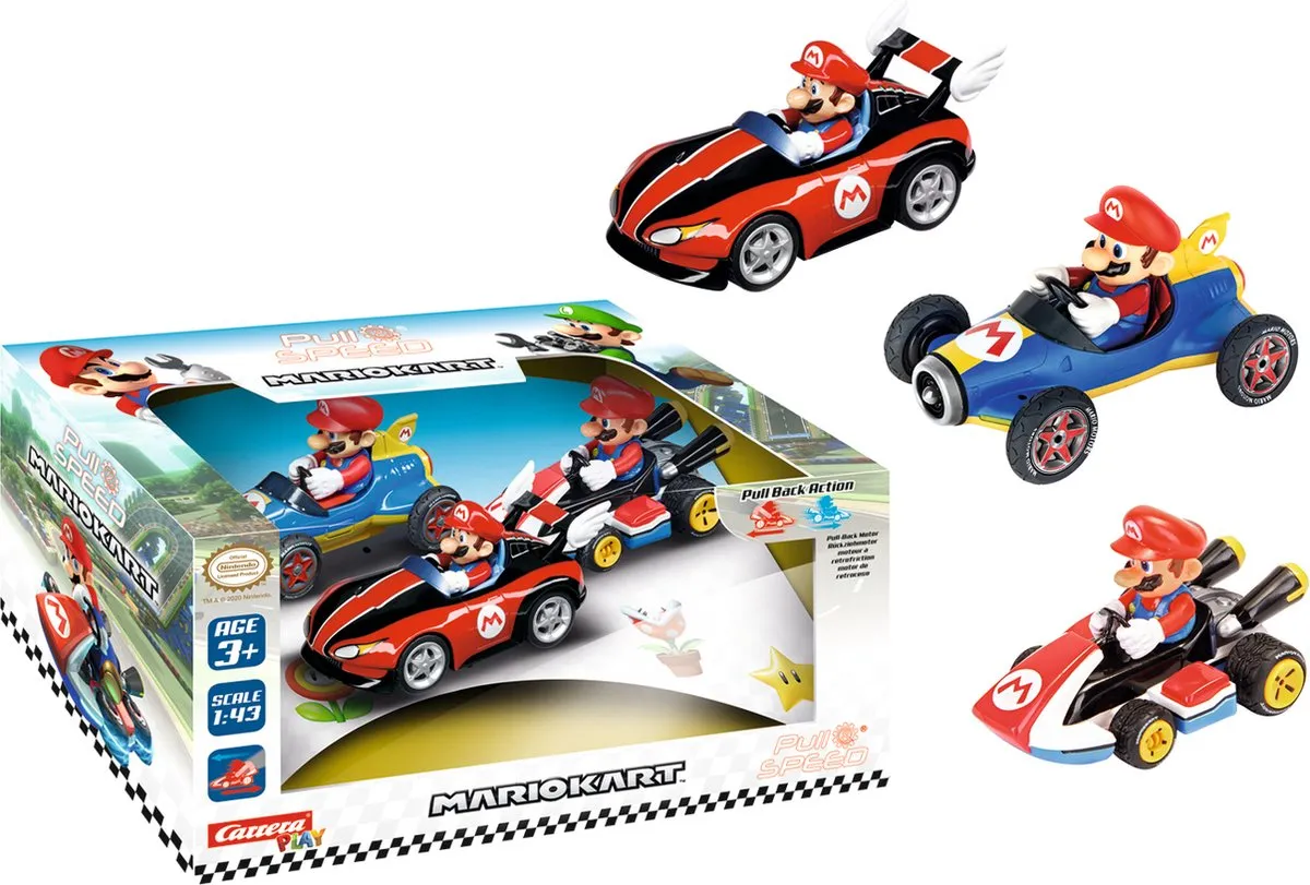 Carrera Mario Kart P-S Mario 3Pack Pull Back Auto 1:43