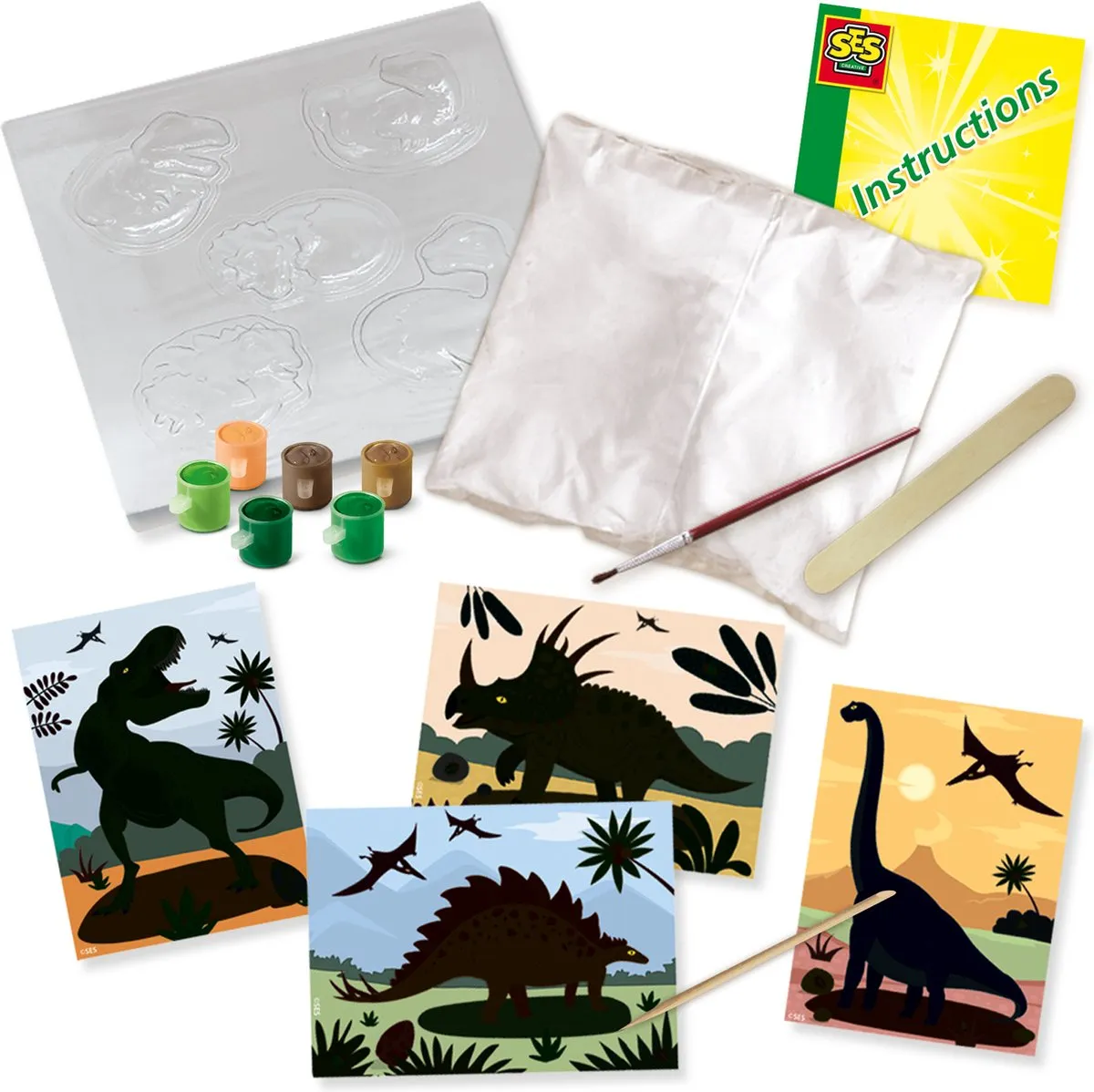 SES Creative Dino’s 2-in-1 Gieten & Schilderen Set - 6 Verfkleuren
