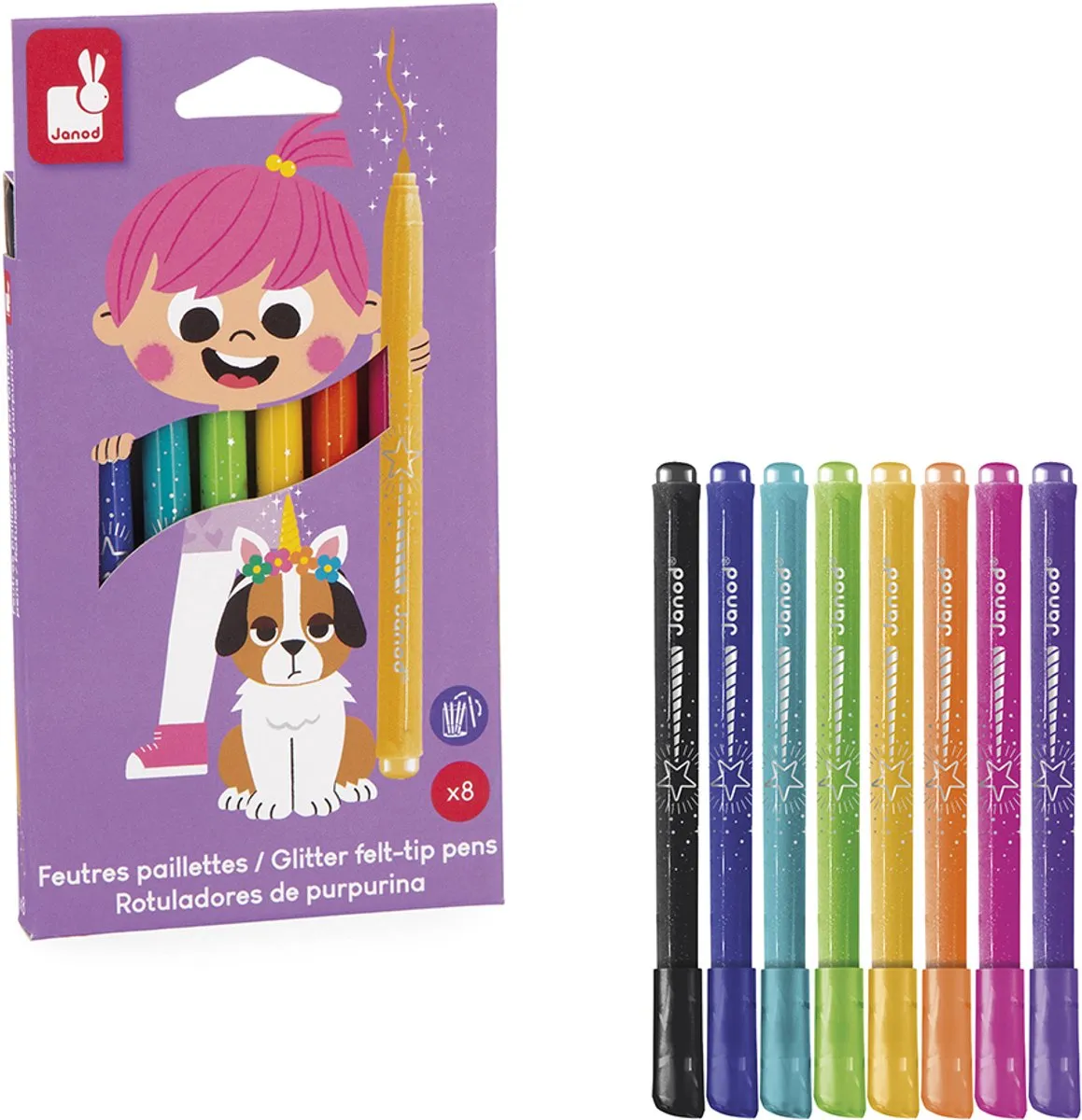 Janod Colo Glitterstiften - 8 Stuks Multikleur