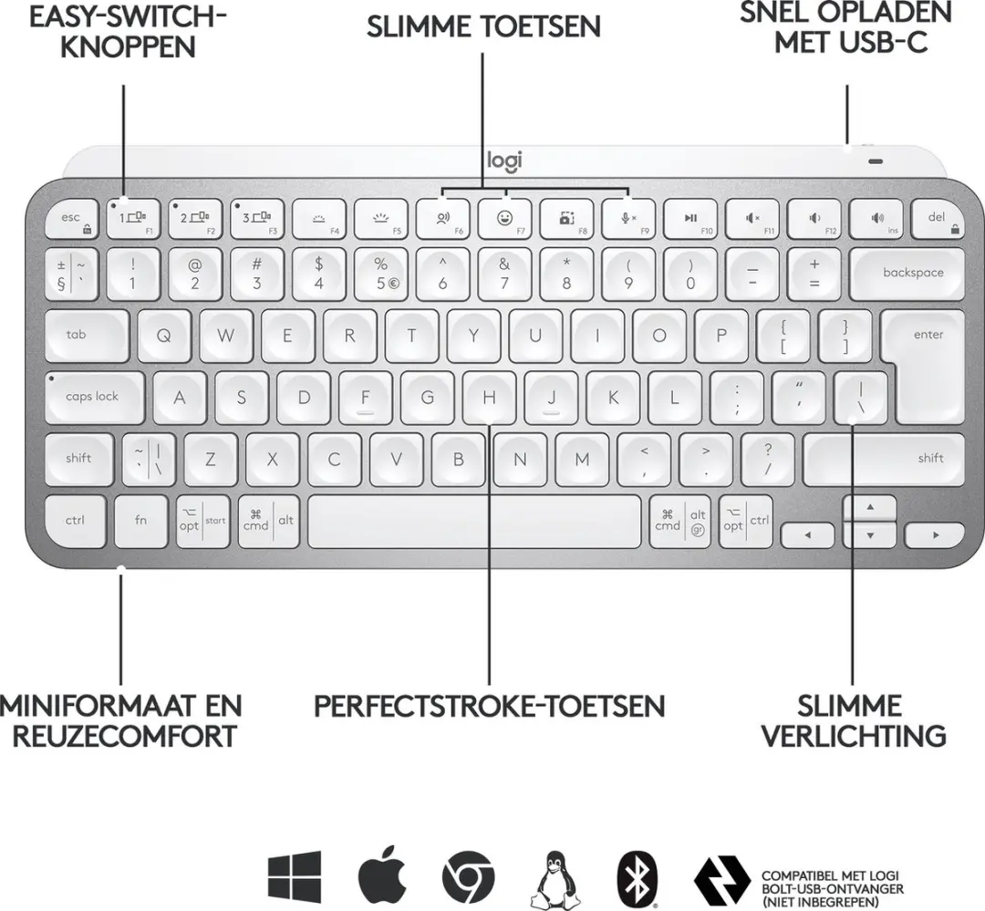 Logitech MX Keys Mini AZERTY ISO - Draadloos - 920-010483 - afbeelding 2 van 6