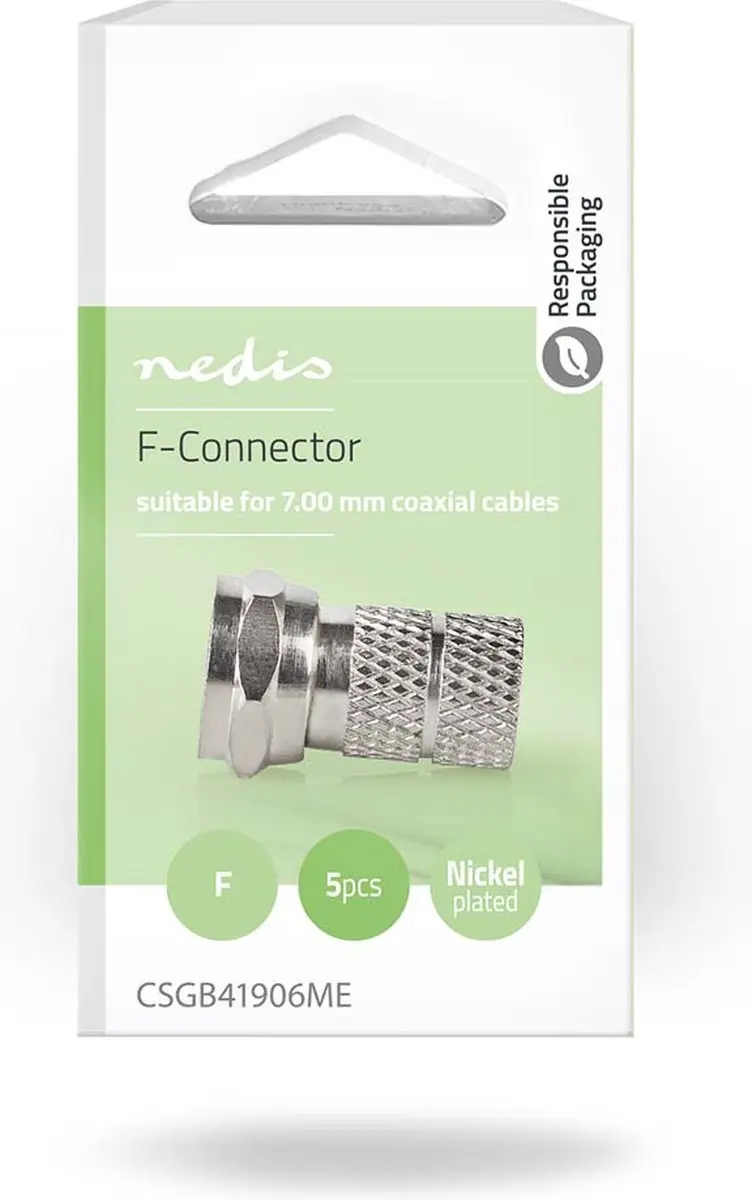 Nedis F-Connector Recht Male Vernikkeld 75 Ohm - 5 Stuks - afbeelding 4 van 6