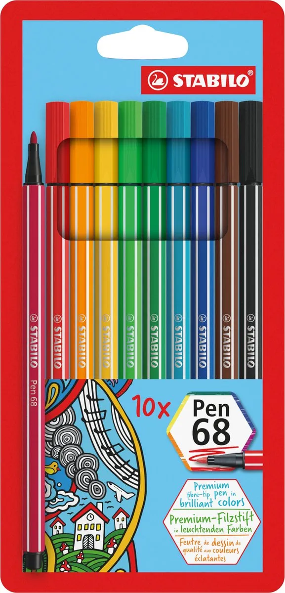 STABILO Pen 68 Premium Viltstift - 10 Kleuren