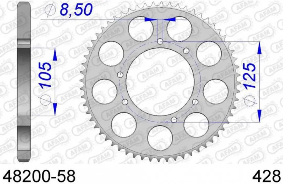 Couronne transmission Afam pour moto Honda 50 CRE 2003 à 2013 58 dt P 428 Al 10