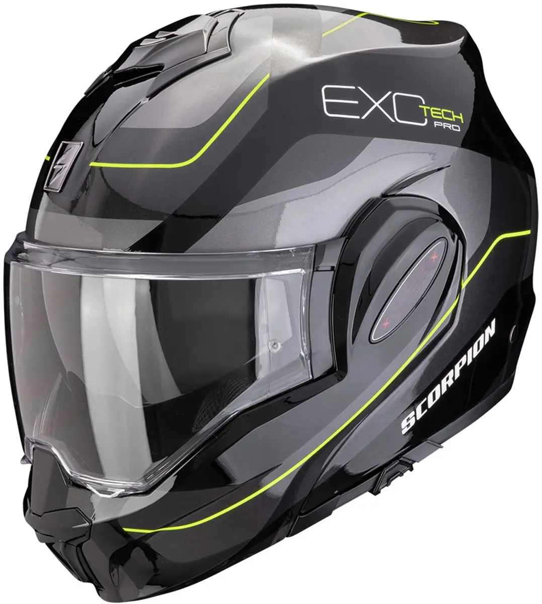 Scorpion Exo-Tech Evo Pro Commuta Zwart-Zilver-Geel Systeemhelm