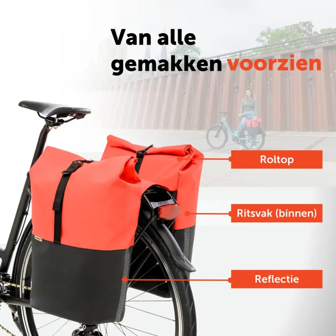 New Looxs Nyborg Double Dubbele Fietstas 34L - Zwart & Rood - afbeelding 5 van 6